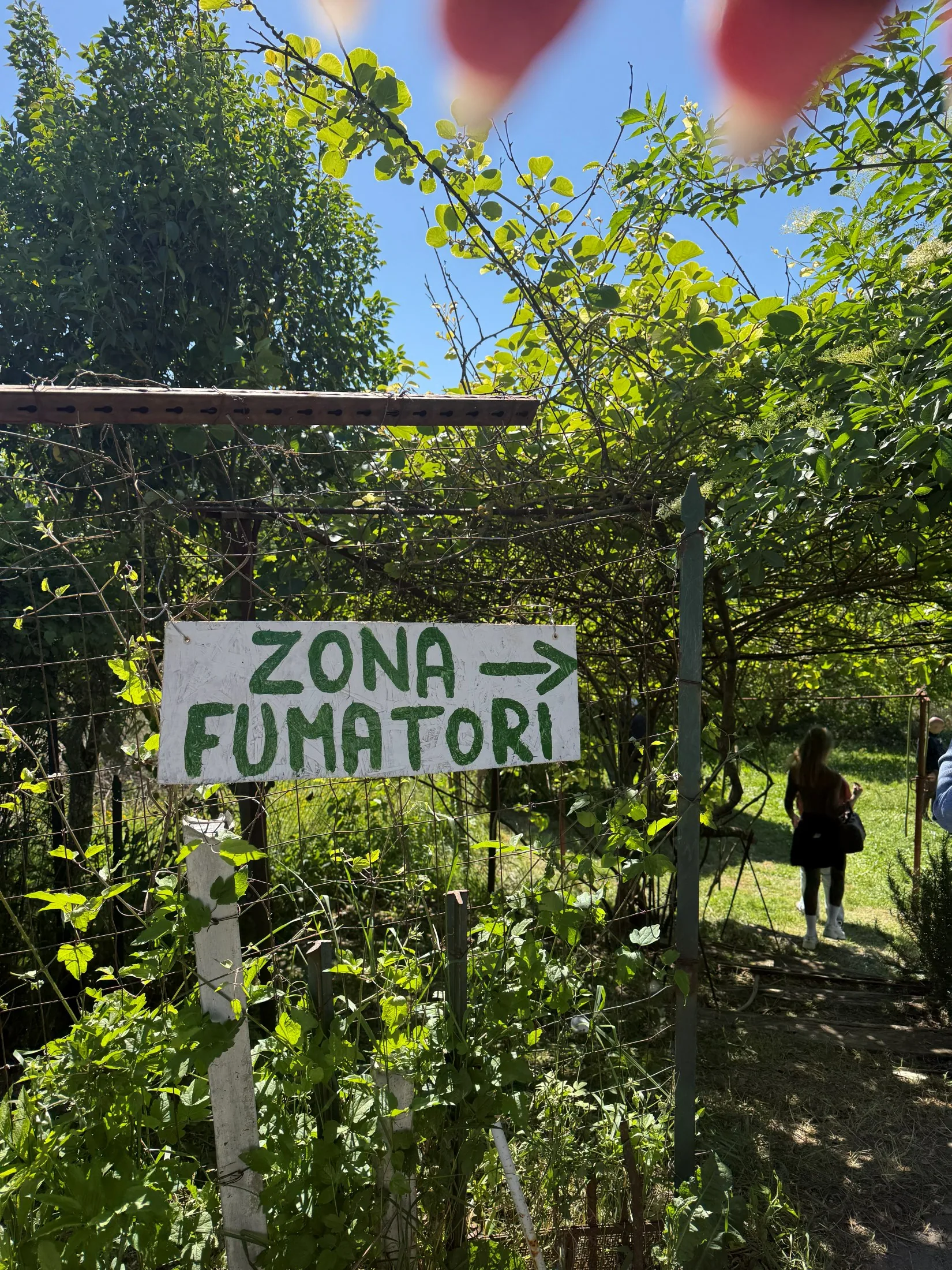 Cartello dipinto a mano che indica la zona fumatori nel verde